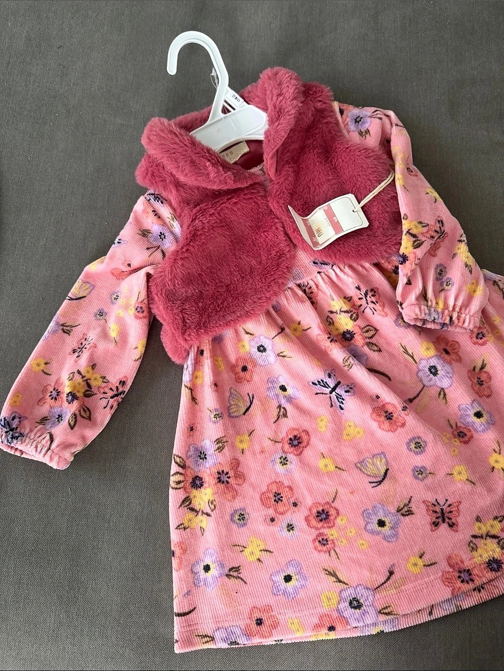 Btween Baby Floral Dress & Faux-Fur Jacket Baby 12M NWT